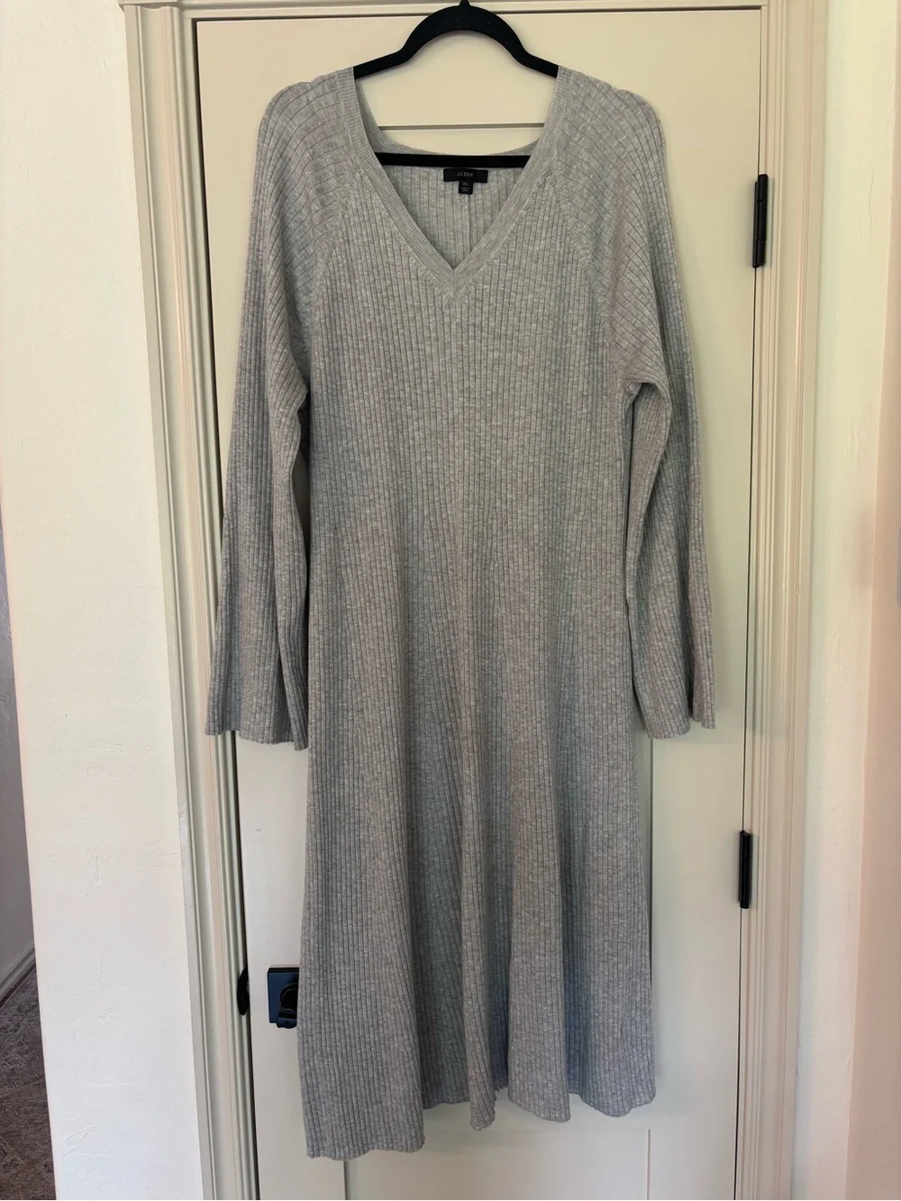 J.Crew Chunky Ribbed Knit Sweater Midi Dress Grey Flare Sleeve Fall Classic XL